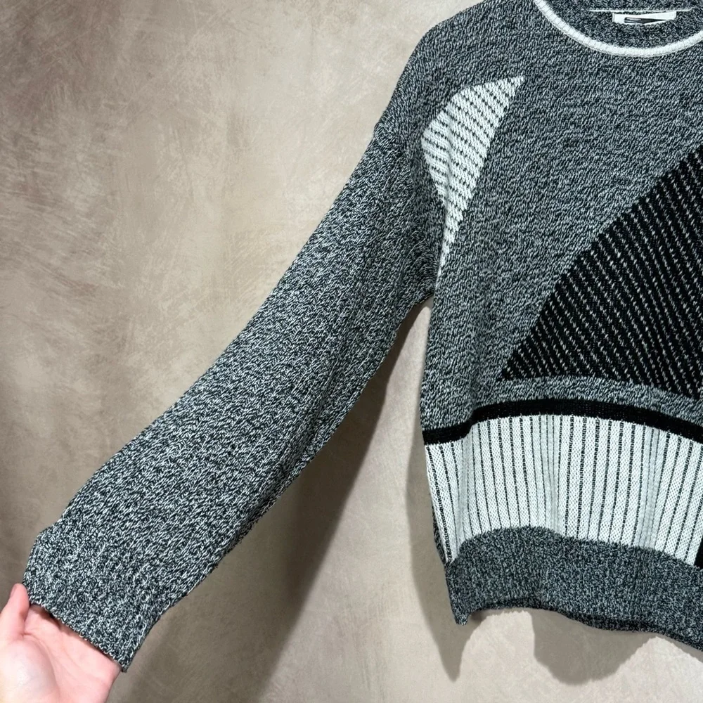 Vintage 80s Expressions Abstract Sweater Black/Grey Medium, Retro Geometric Knit - Picture 3 of 6